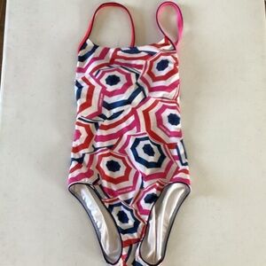Lands' End women’s Pink Navy & White Geometric One-Piece Swimsuit